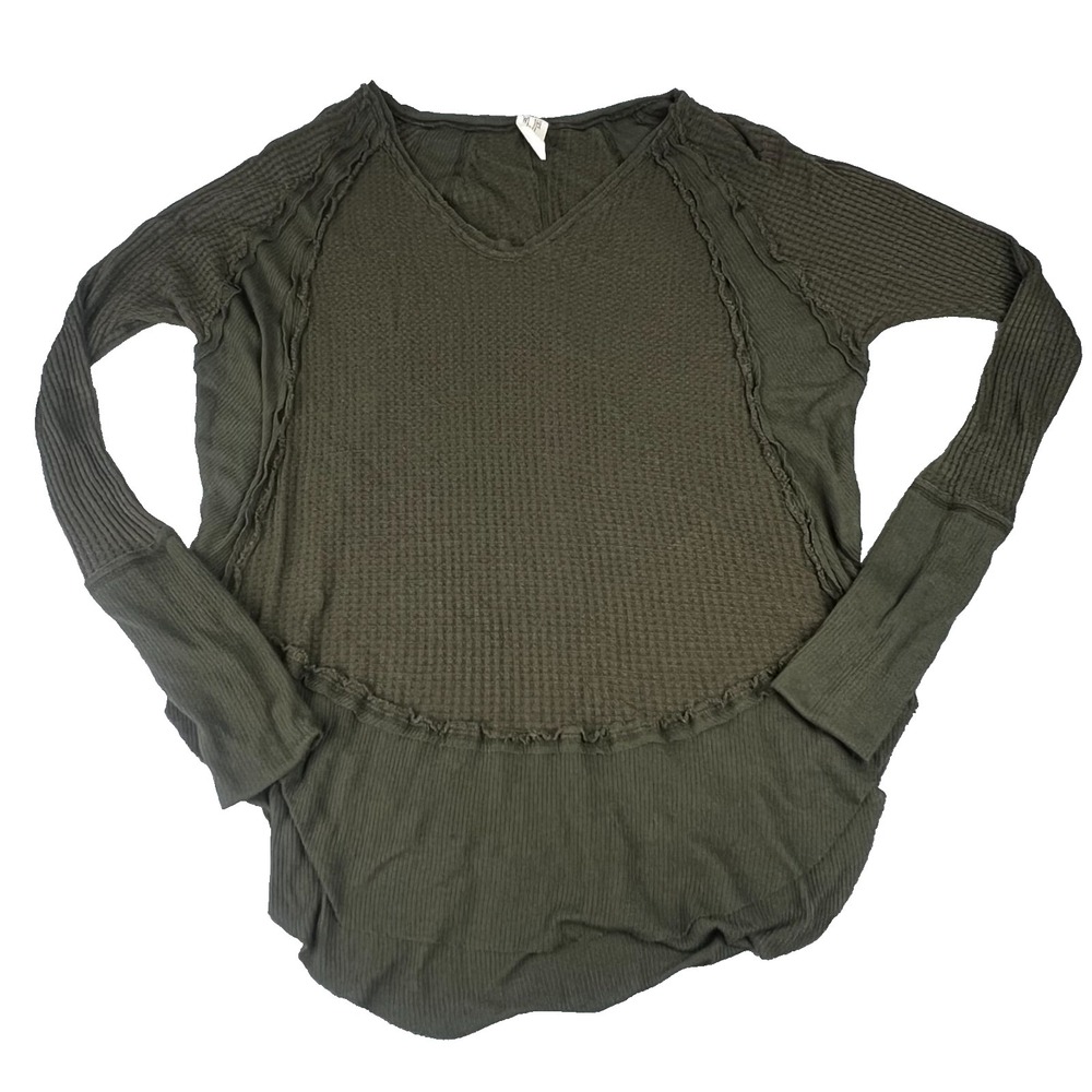 We the Free People Green Catalina Long Sleeve Thermal Waffle Top Size SMALL